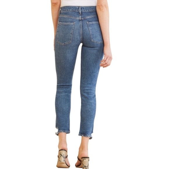 AGOLDE Toni Mid Rise Straight Leg Ankle Blue Denim Jean Distressed Hem Size 28 - Picture 2 of 13